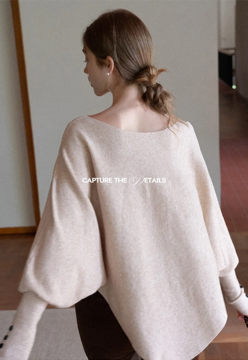 Womens Tie Collar Batwing Knit Sweater