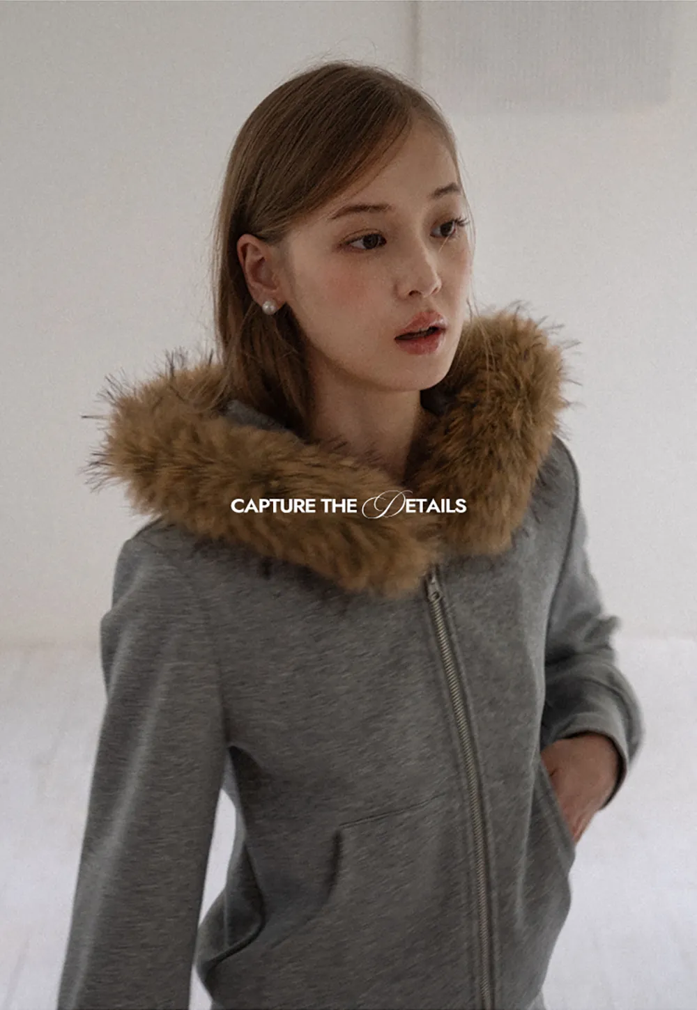 Faux Fur Trim Zip Up Hoodie