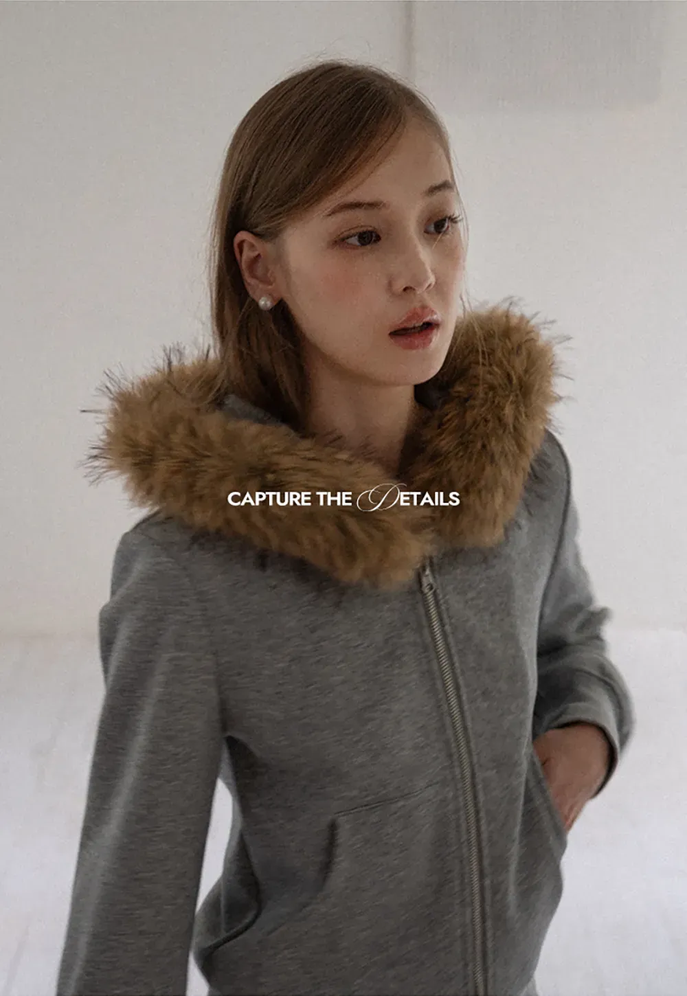 Faux Fur Trim Zip Up Hoodie