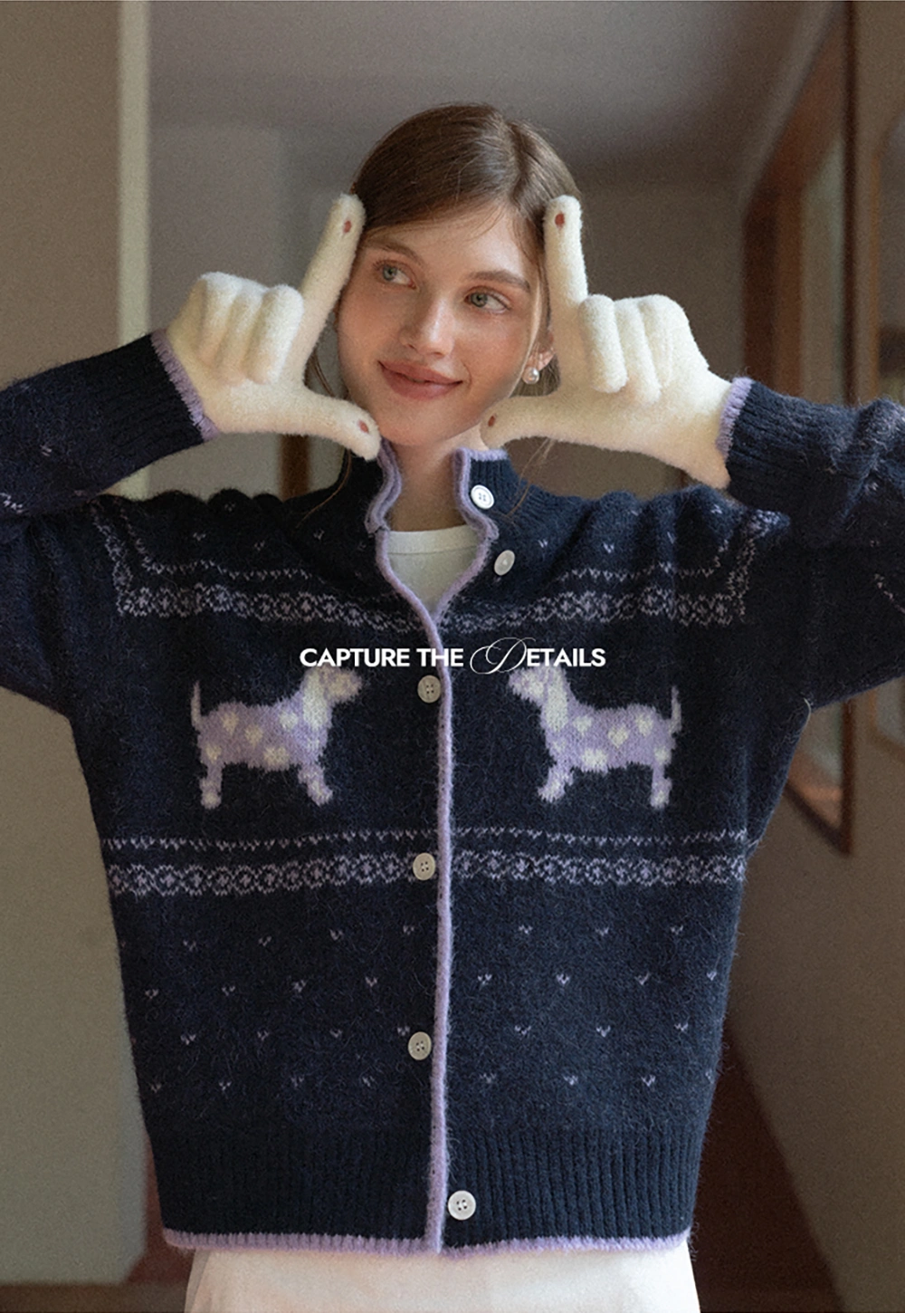 Dog Pattern Knit Cardigan