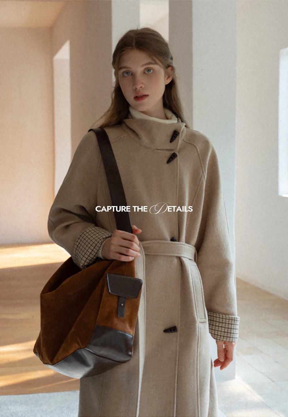 EGGKA ウールコート ベルト付きデザインとワイドカラーのエレガントなウールコート – EGGKA