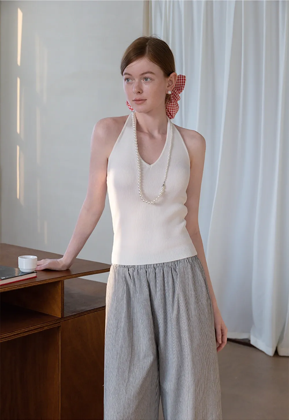 Women's Ribbed Halter Neck Knit Tank Top