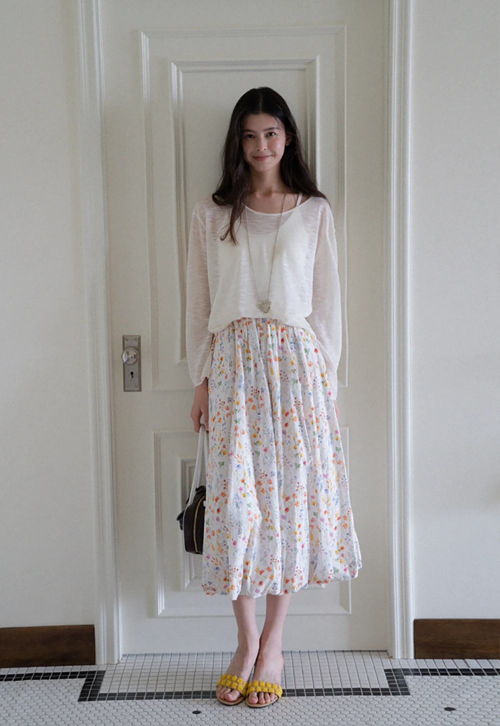 Women's Floral Print Bubble Hem Midi Skirt