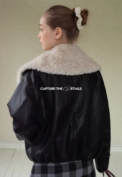 Faux Leather Jacket with Faux Fur Collar