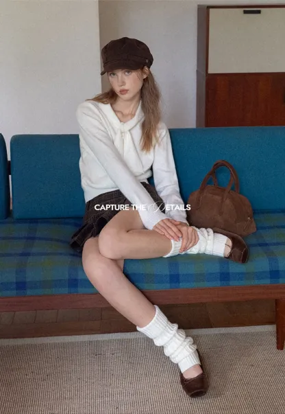 Womens Knit Sweater with Tie Neck