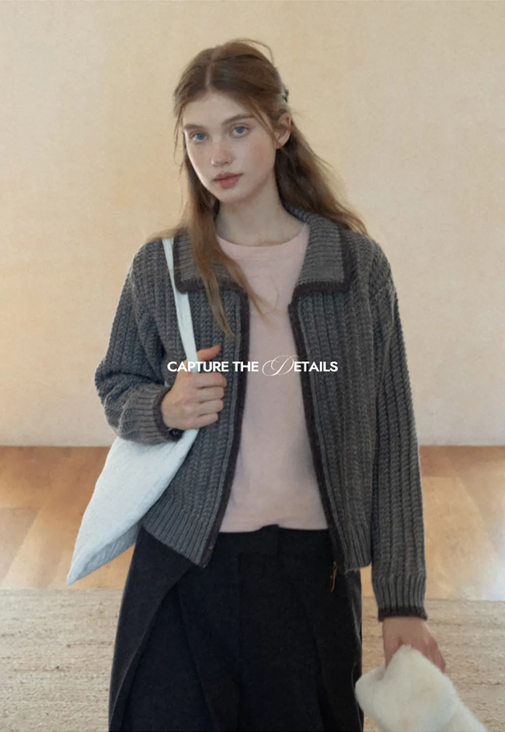 Contrast Trim Zip-Up Knit Cardigan