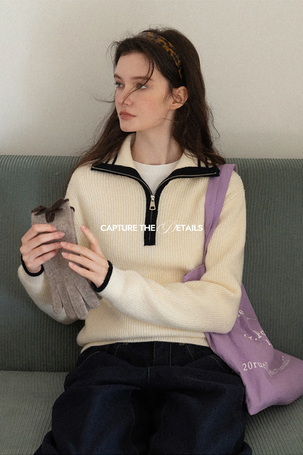 Women’s Sailor Collar Half Zip Sweater