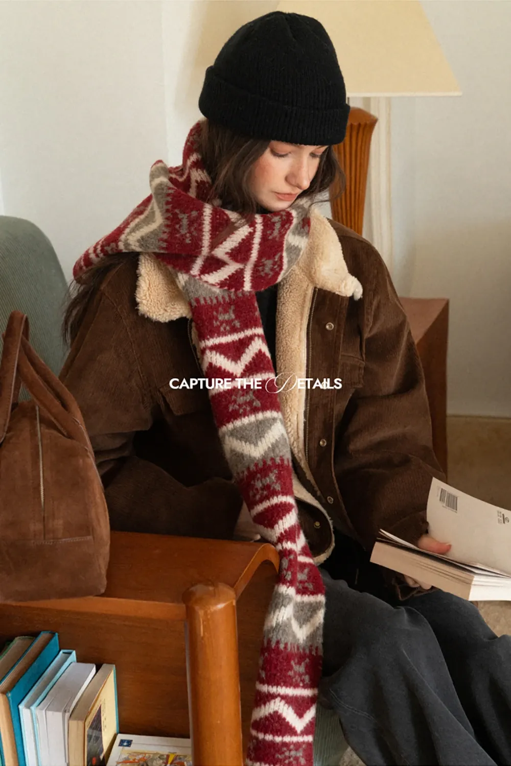 Stylish Fair Isle Patterned Long Knitted Scarf