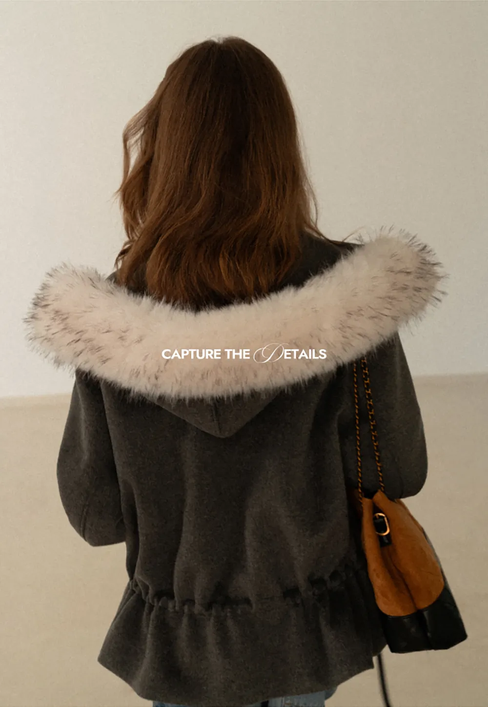 Faux-Fur Trim Hooded Charcoal Jacket