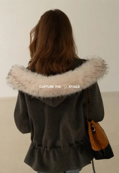 Faux-Fur Trim Hooded Charcoal Jacket