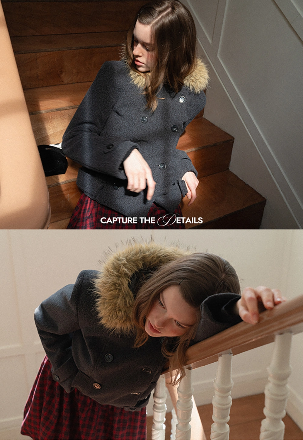 Hooded Wool Coat with Quilted Lining and Wool Collar