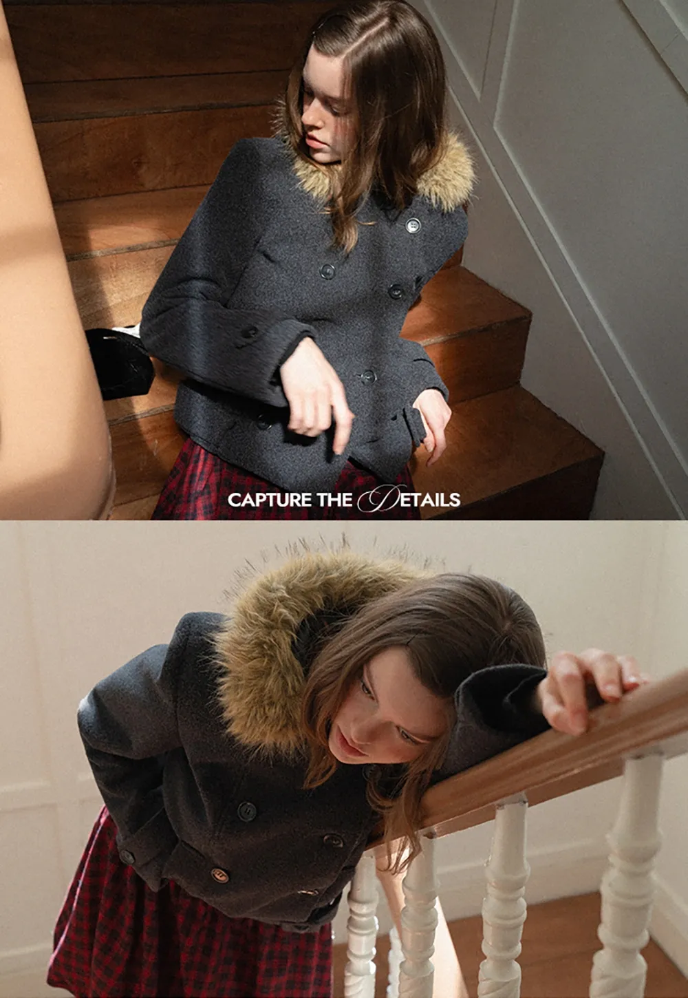 Hooded Wool Coat with Quilted Lining and Wool Collar