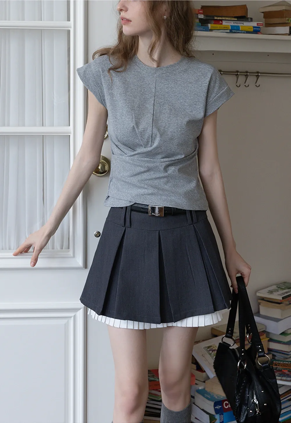 Pleated Layered Skirt Shorts with Belt