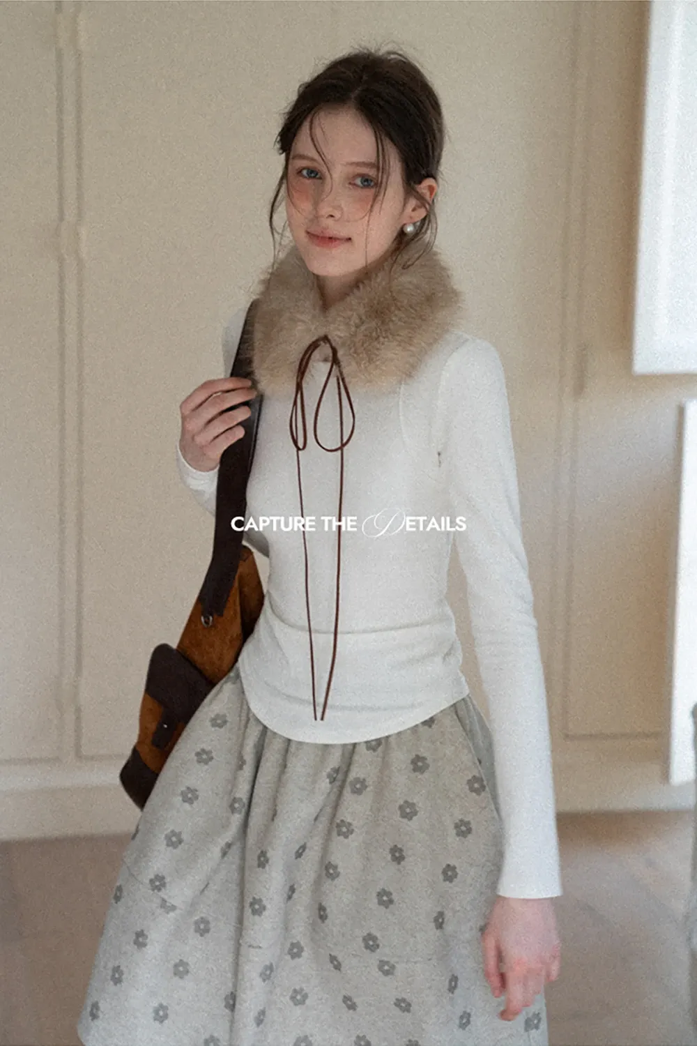 Floral Print Woolen Puff Skirt