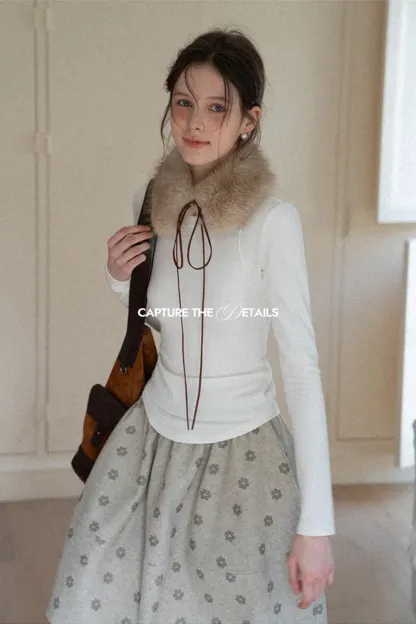 Floral Print Woolen Puff Skirt