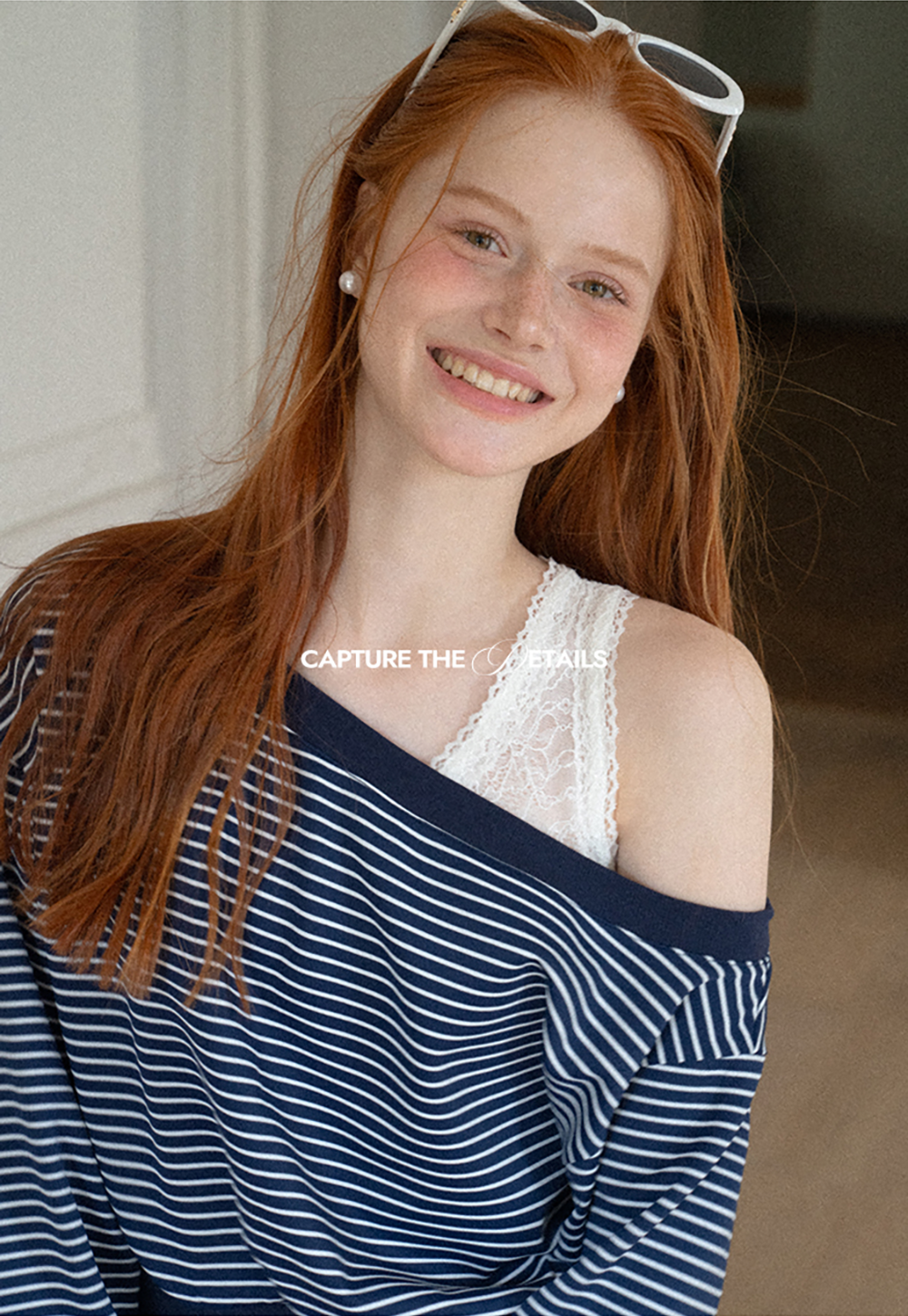 Off-the-Shoulder Striped Sweatshirt and Lace Tank Top Set
