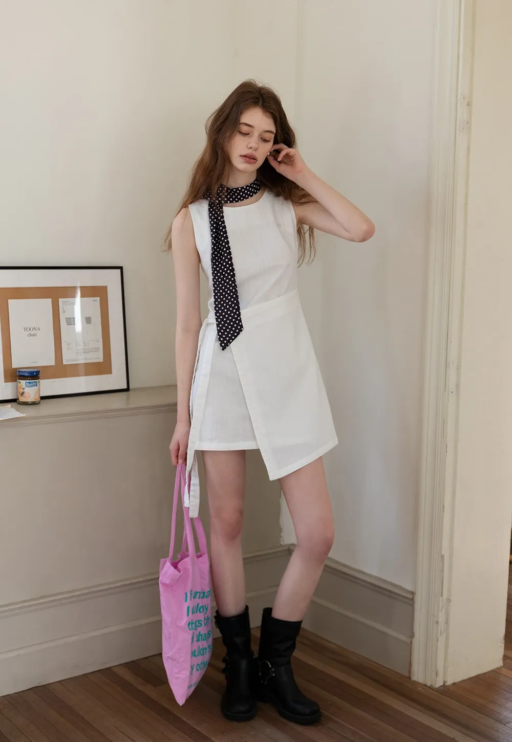 Women’s Sleeveless Tie Waist Chambray Dress
