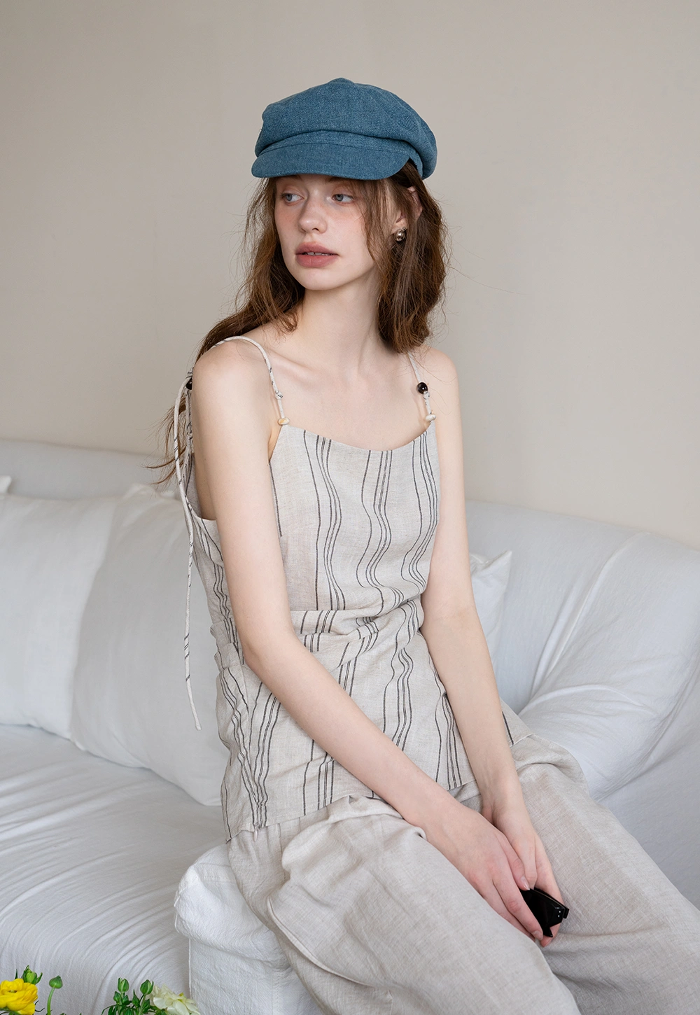 Women’s Striped Beaded Strap Cami Top