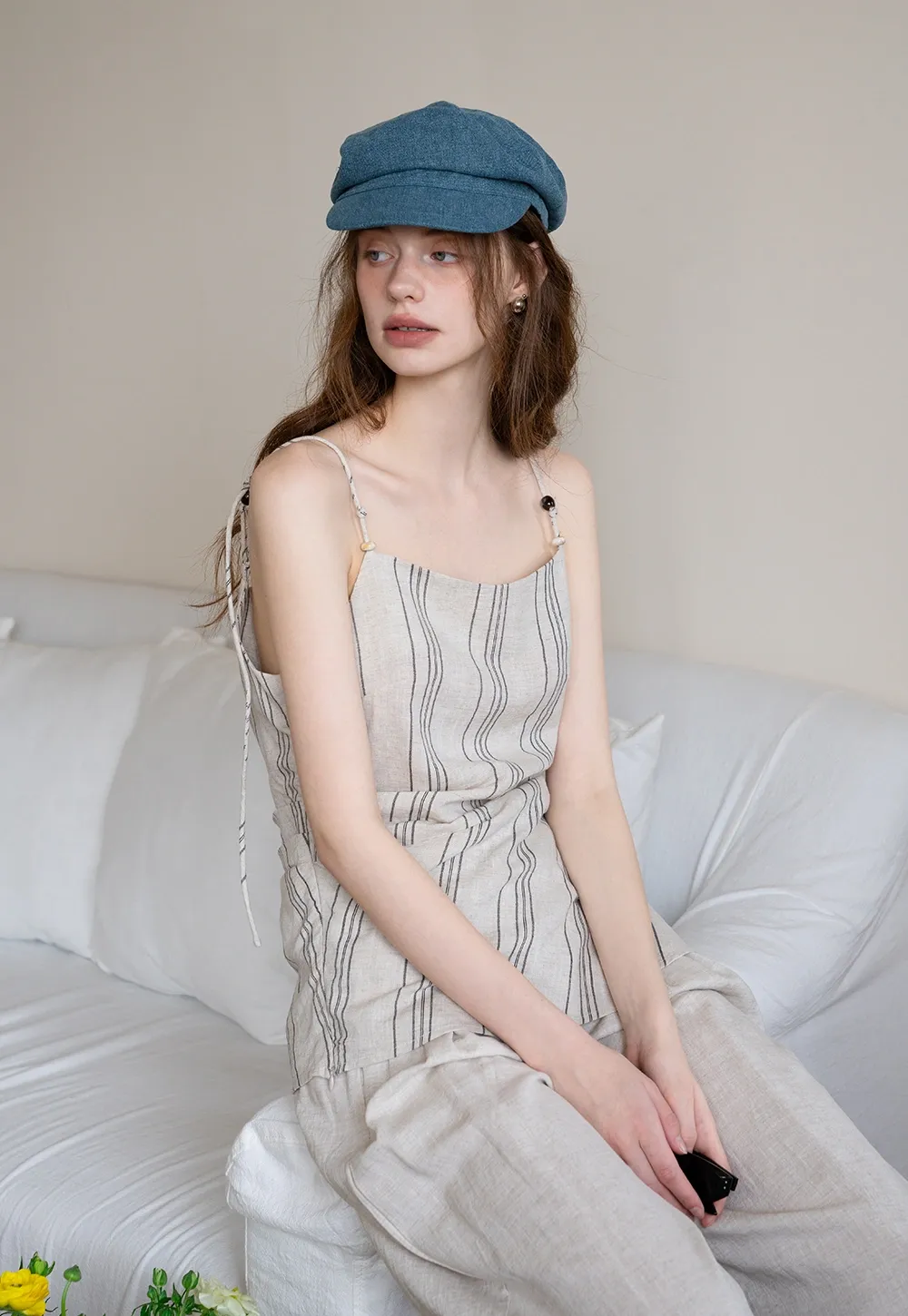 Women’s Striped Beaded Strap Cami Top