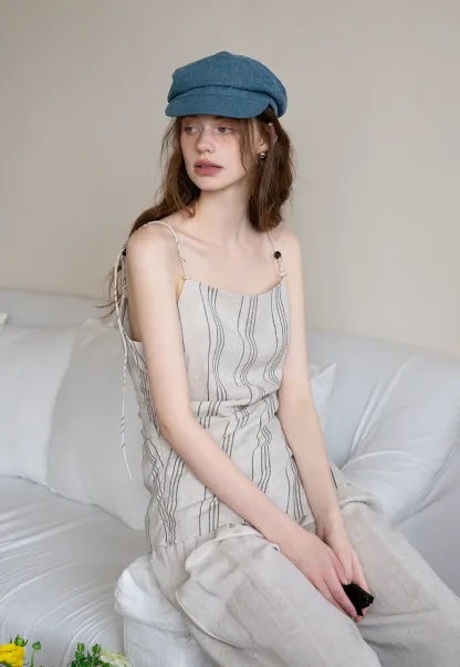 Women’s Striped Beaded Strap Cami Top