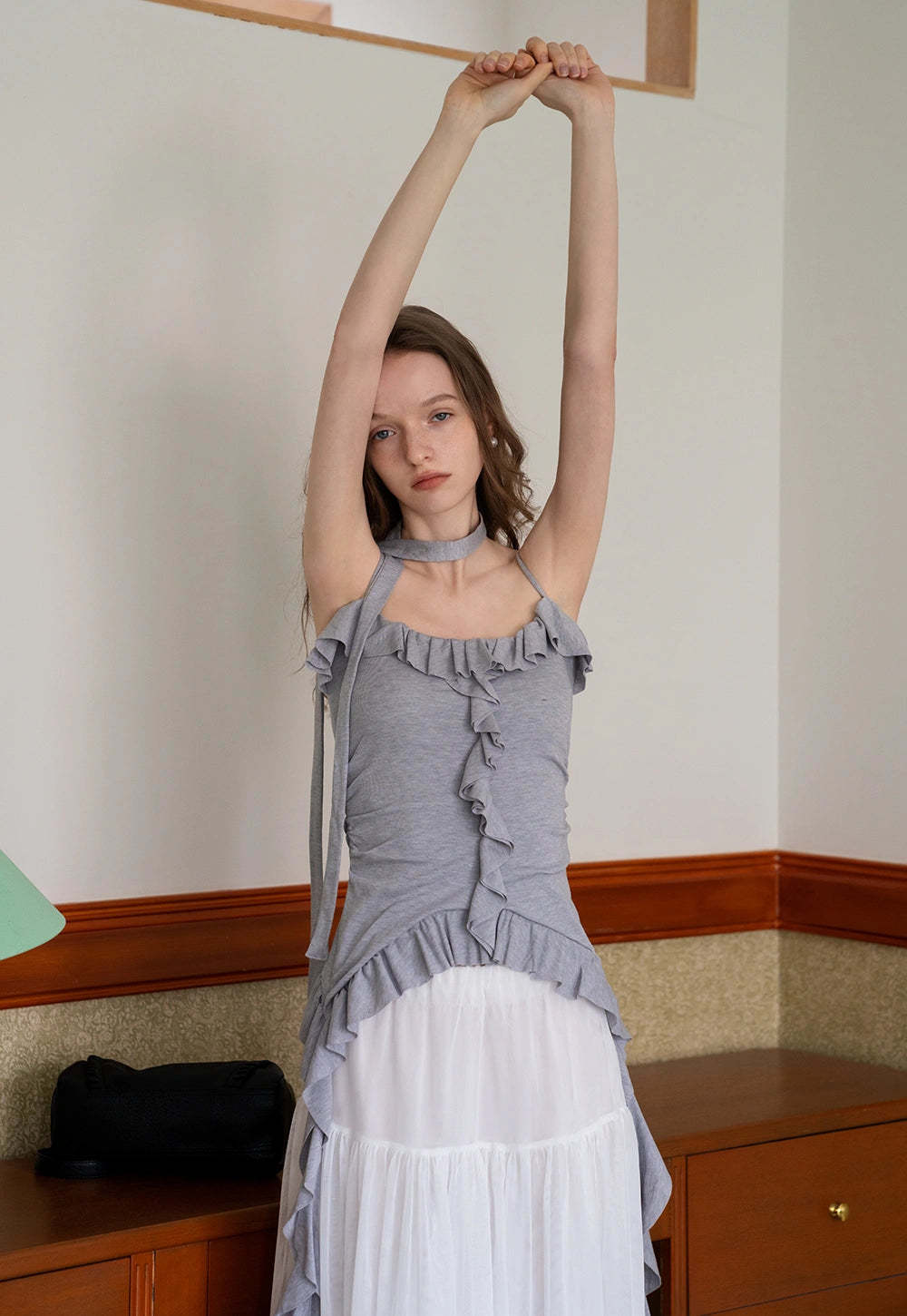 Women's Ruffled Sleeveless Top with Adjustable Tie