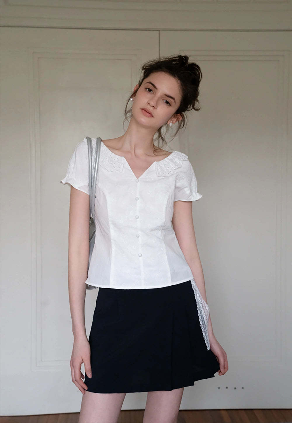 Women's Eyelet Lace V-Neck Blouse