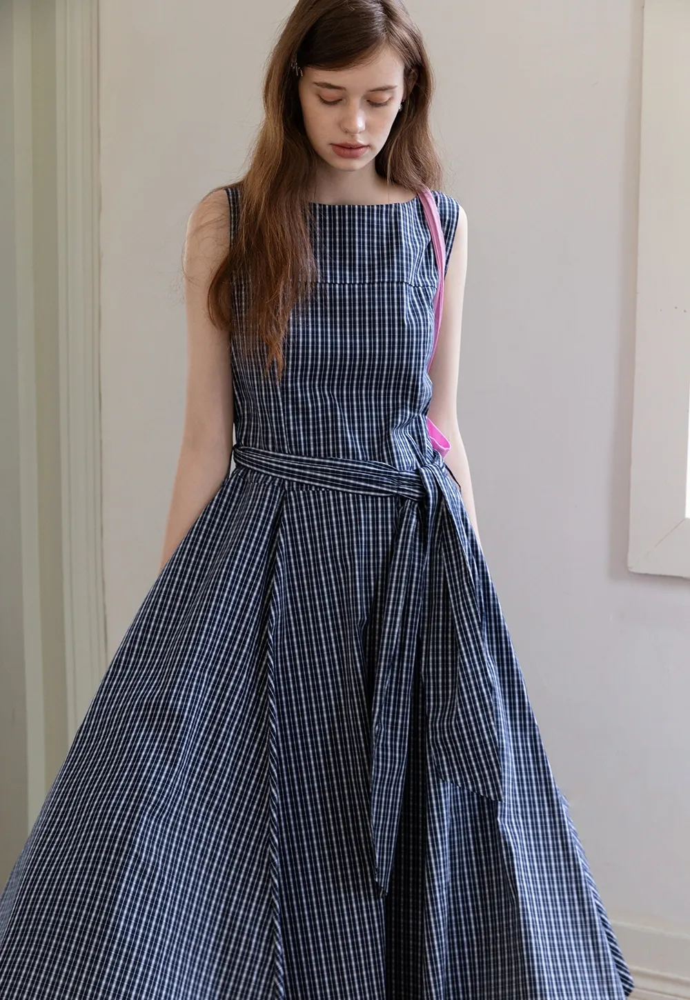 Sleeveless Gingham Belted Dress