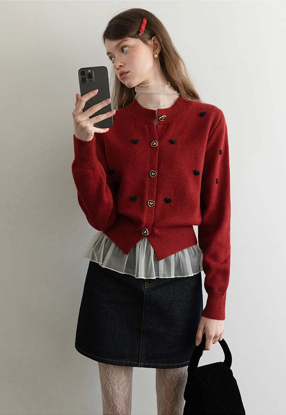 Sheer Ruffle Hem Turtleneck Top