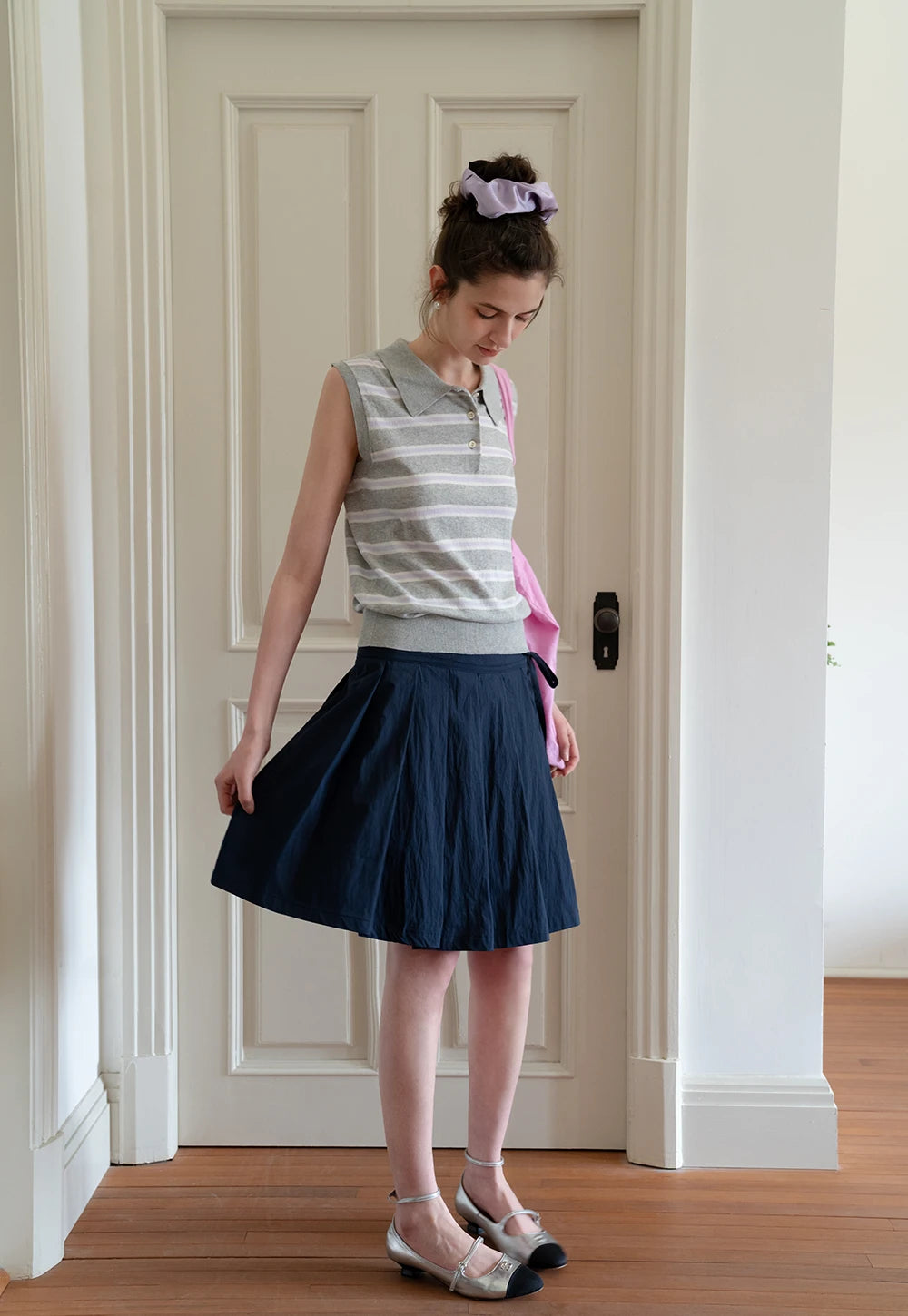 Women's Pleated Skirt with Side Ties