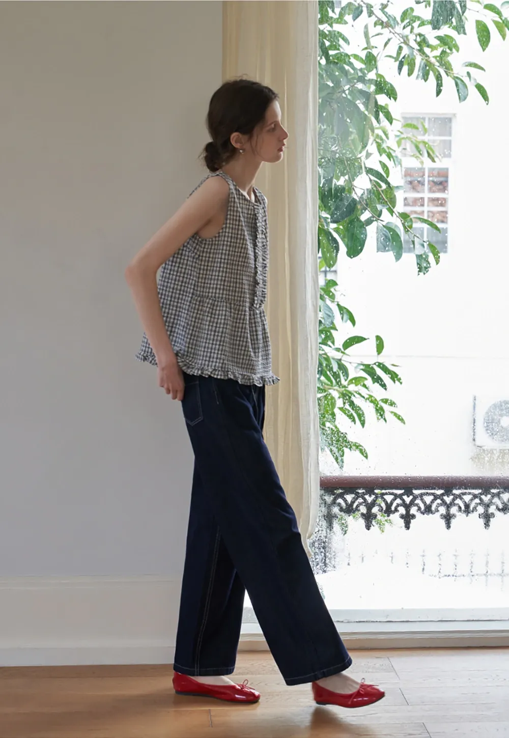 Vintage Gingham Sleeveless Blouse