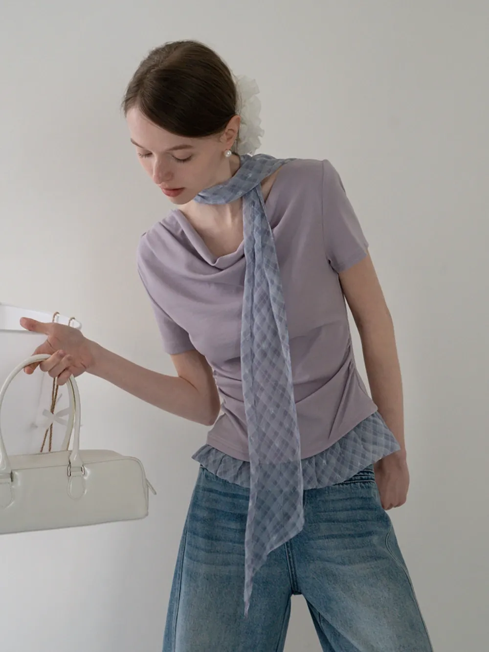 Draped Neck Top and Ruffle Hem