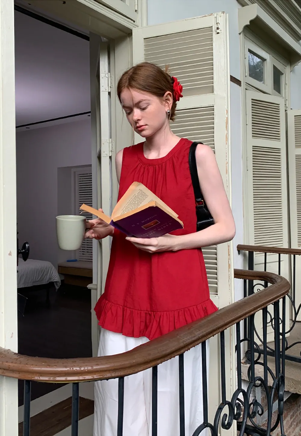 Women’s Sleeveless Ruffle Hem Top with Back Bow Tie