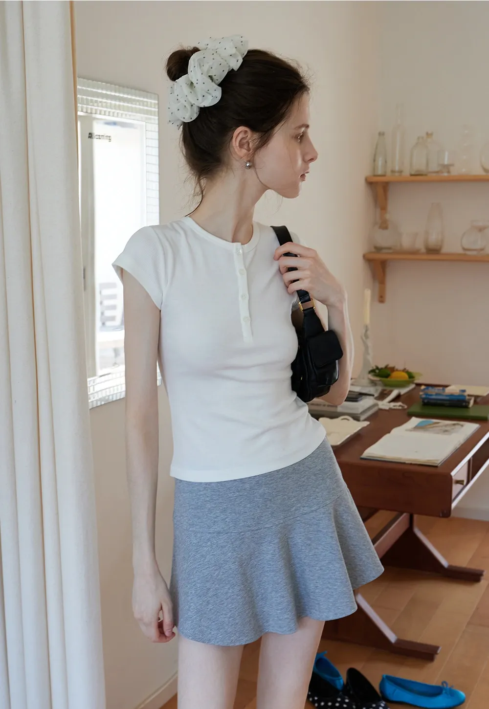 Basic Rib Knit Henley Tee for Women