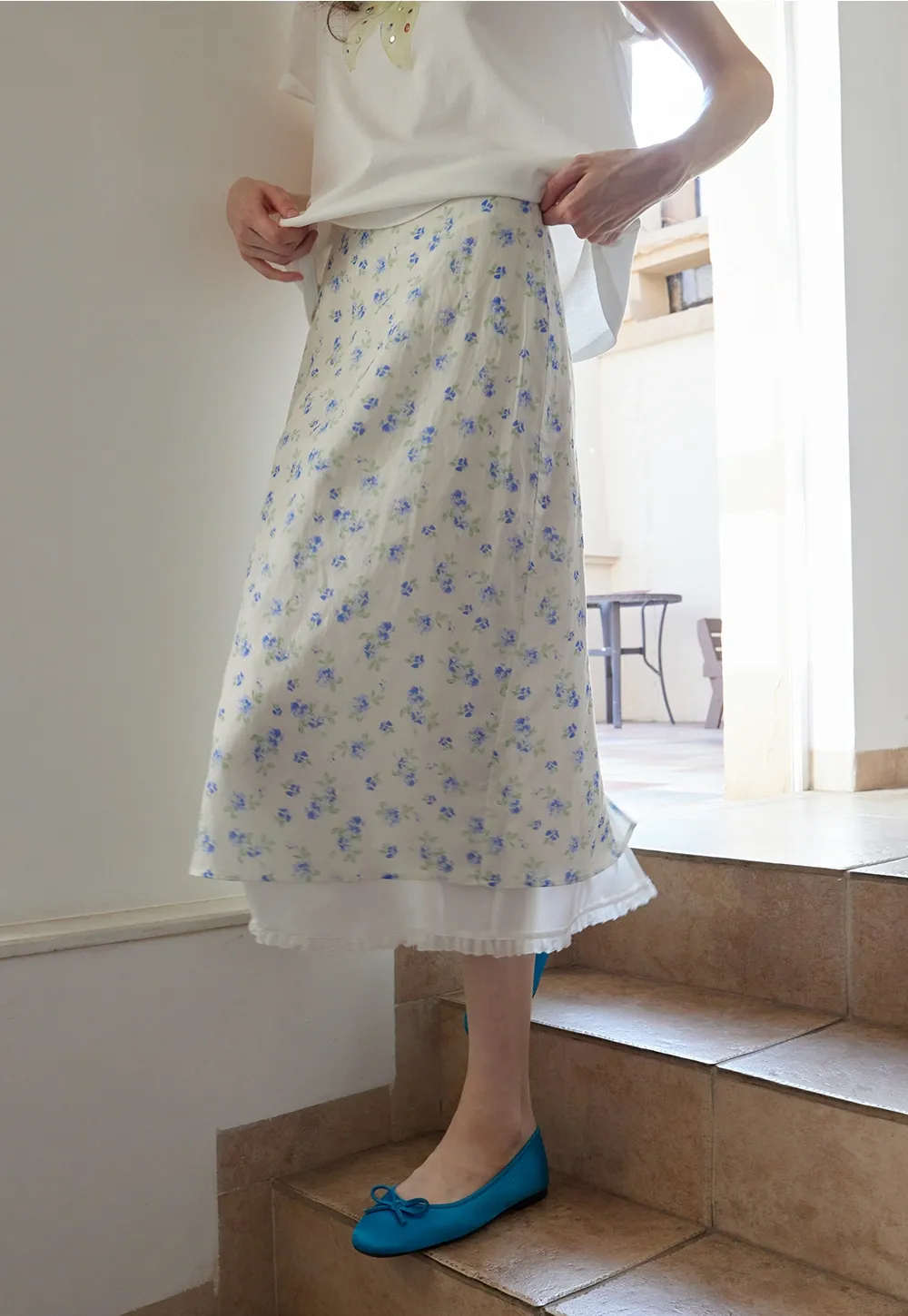 High Waist A-Line Floral Midi Skirt