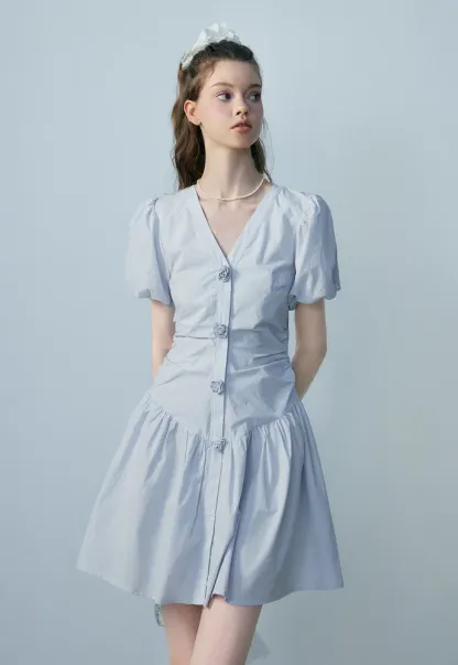 Women's V-Neck Puff Sleeve Mini Dress
