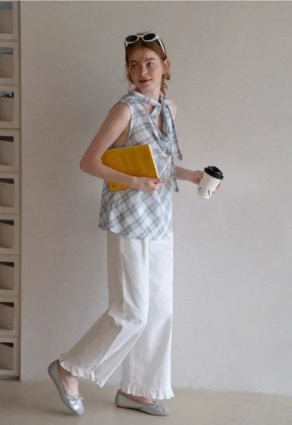 Plaid Bow Sleeveless Top