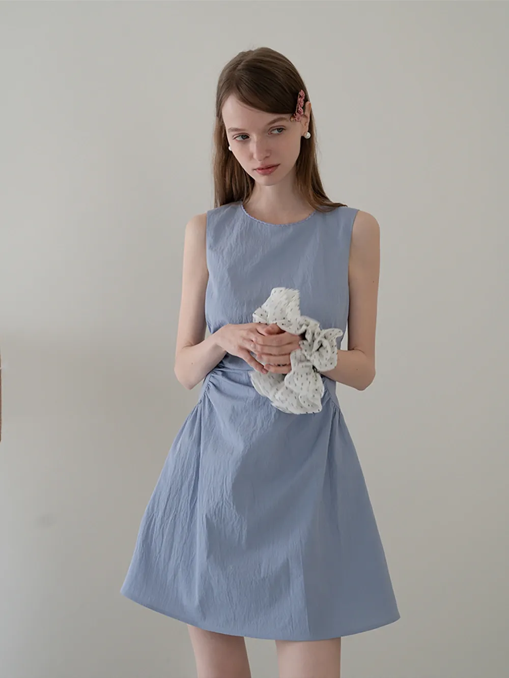 Sleeveless Ruched Waist A-Line Mini Dress