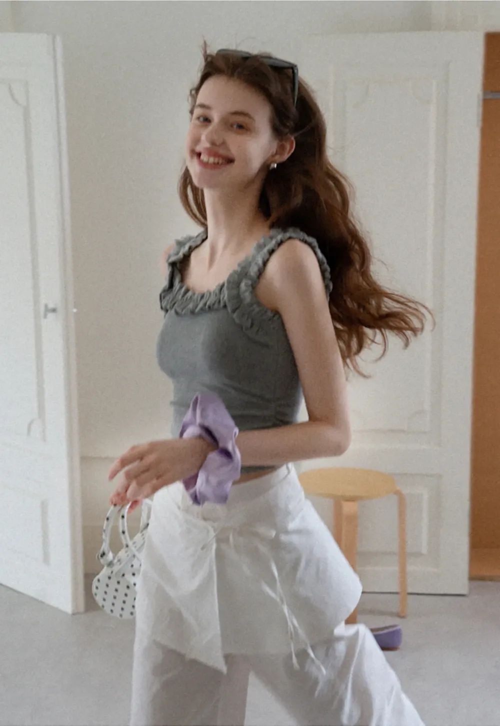 Ruffle Strap Fitted Tank Top
