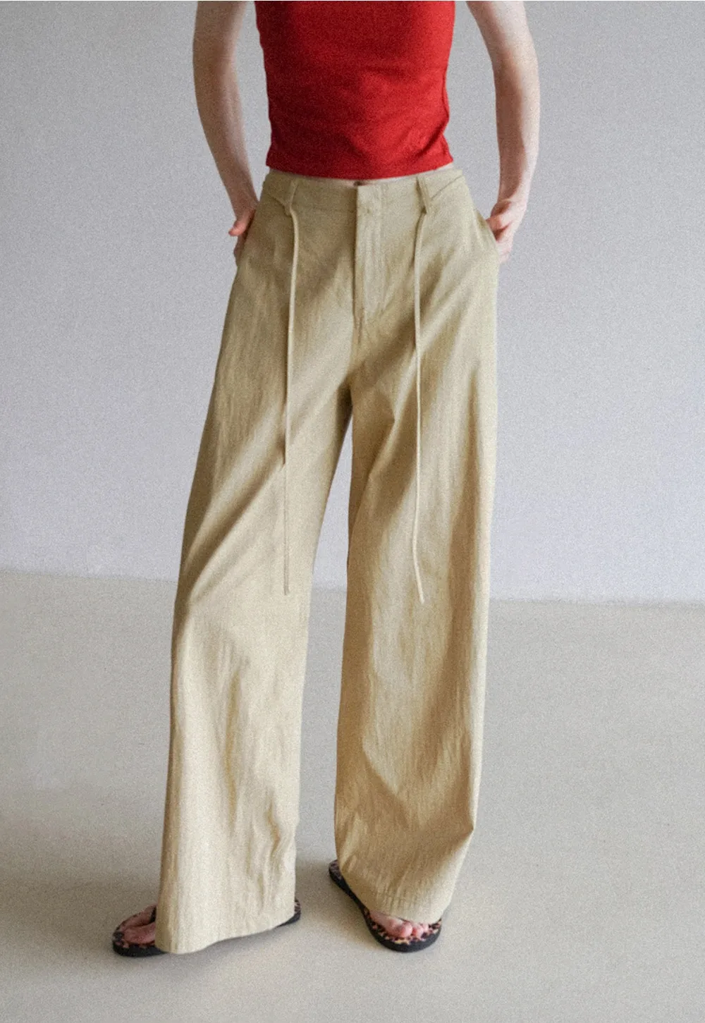 Women's High Waist Wide Leg Pants with Drawstring