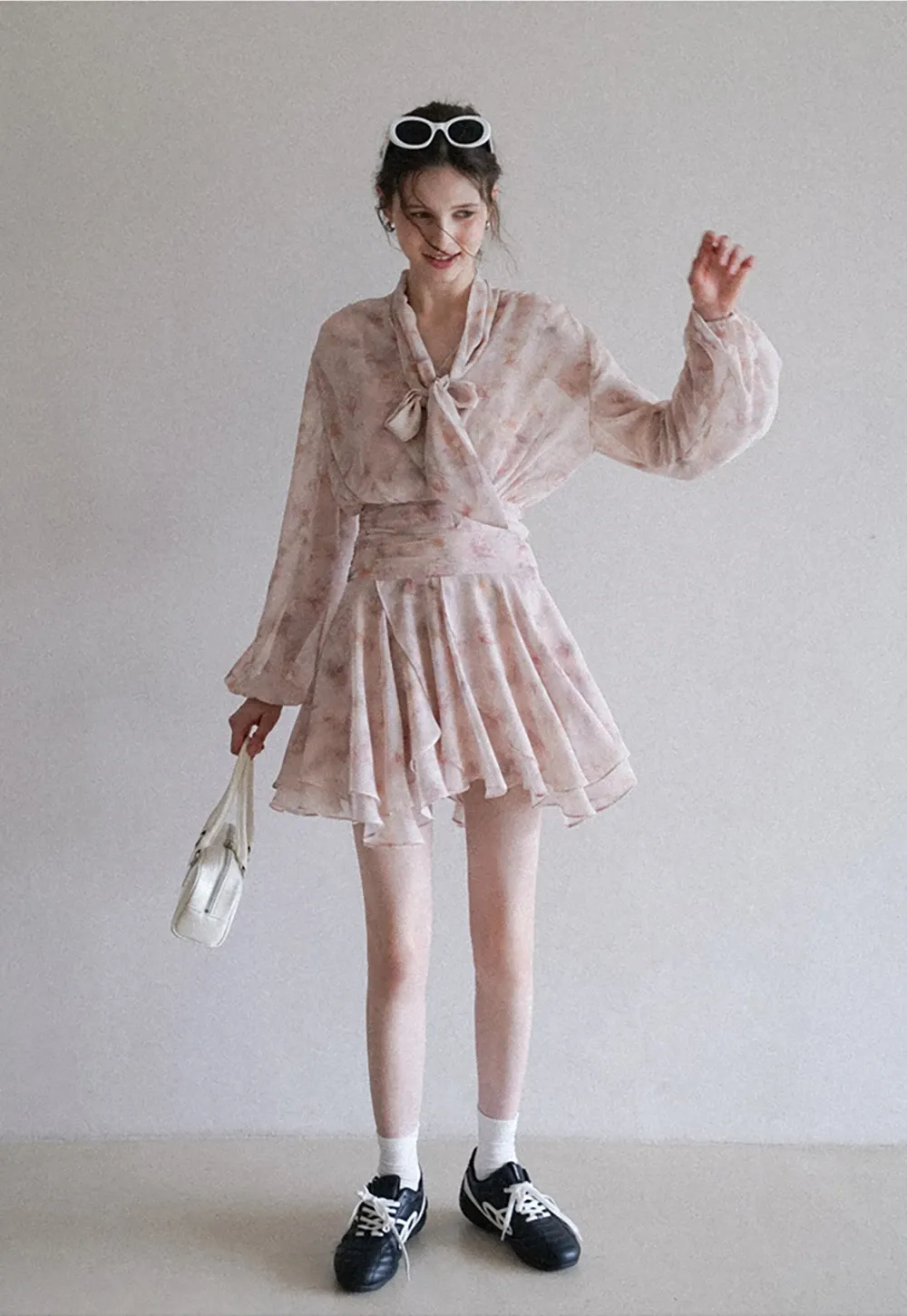 Romantic Floral Layered Dress with Belted Waist