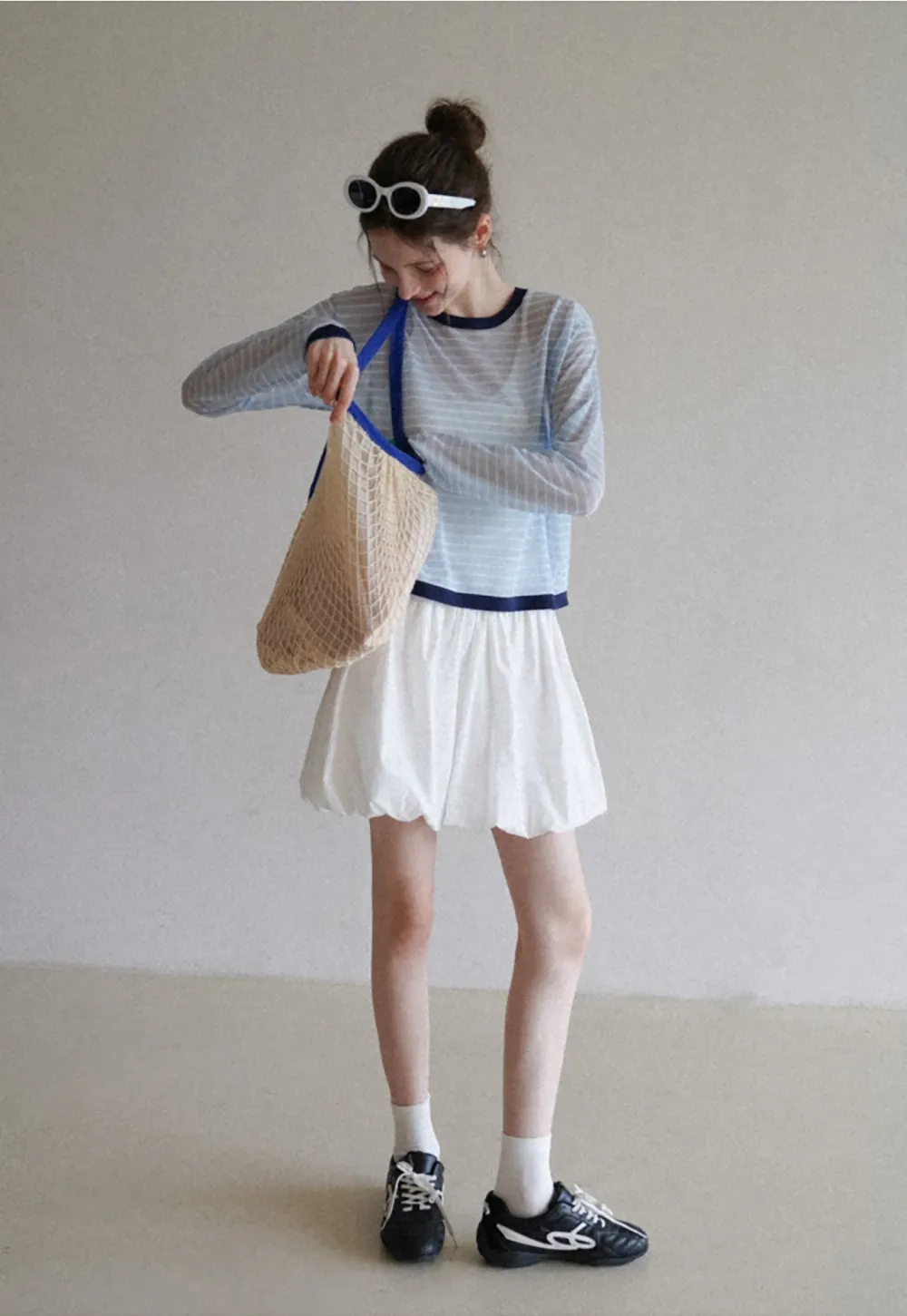 Women’s Striped Sheer Long Sleeve Knit Top