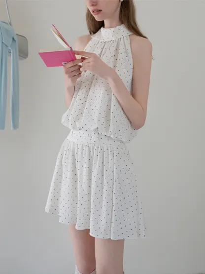 Polka Dot Halter Top and Flowy Skirt Set