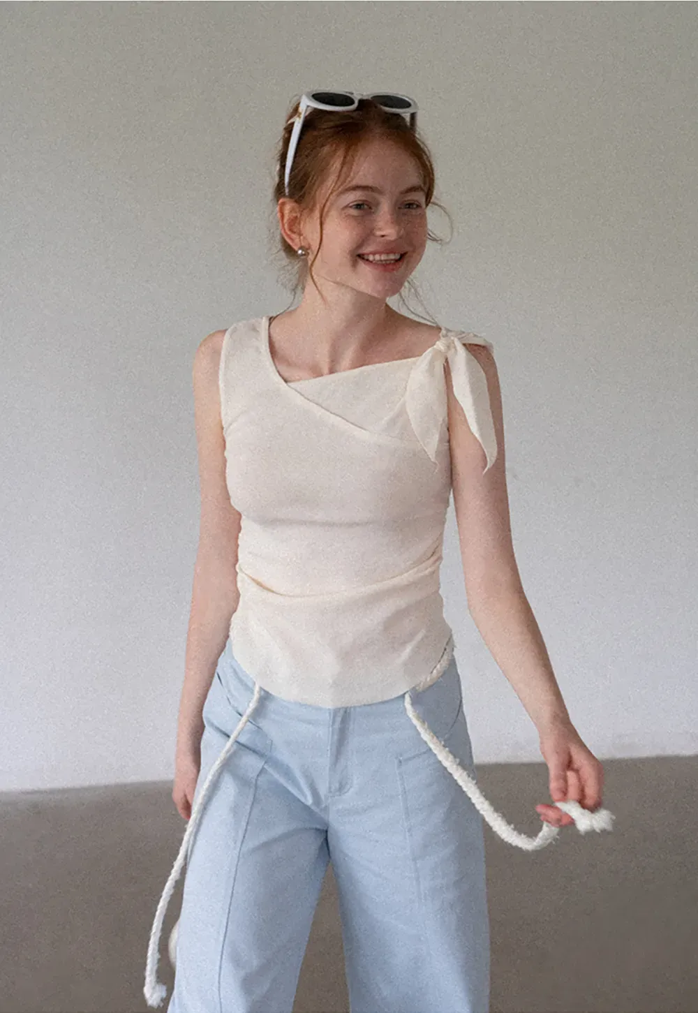 Asymmetrical One-Shoulder Tie Tank