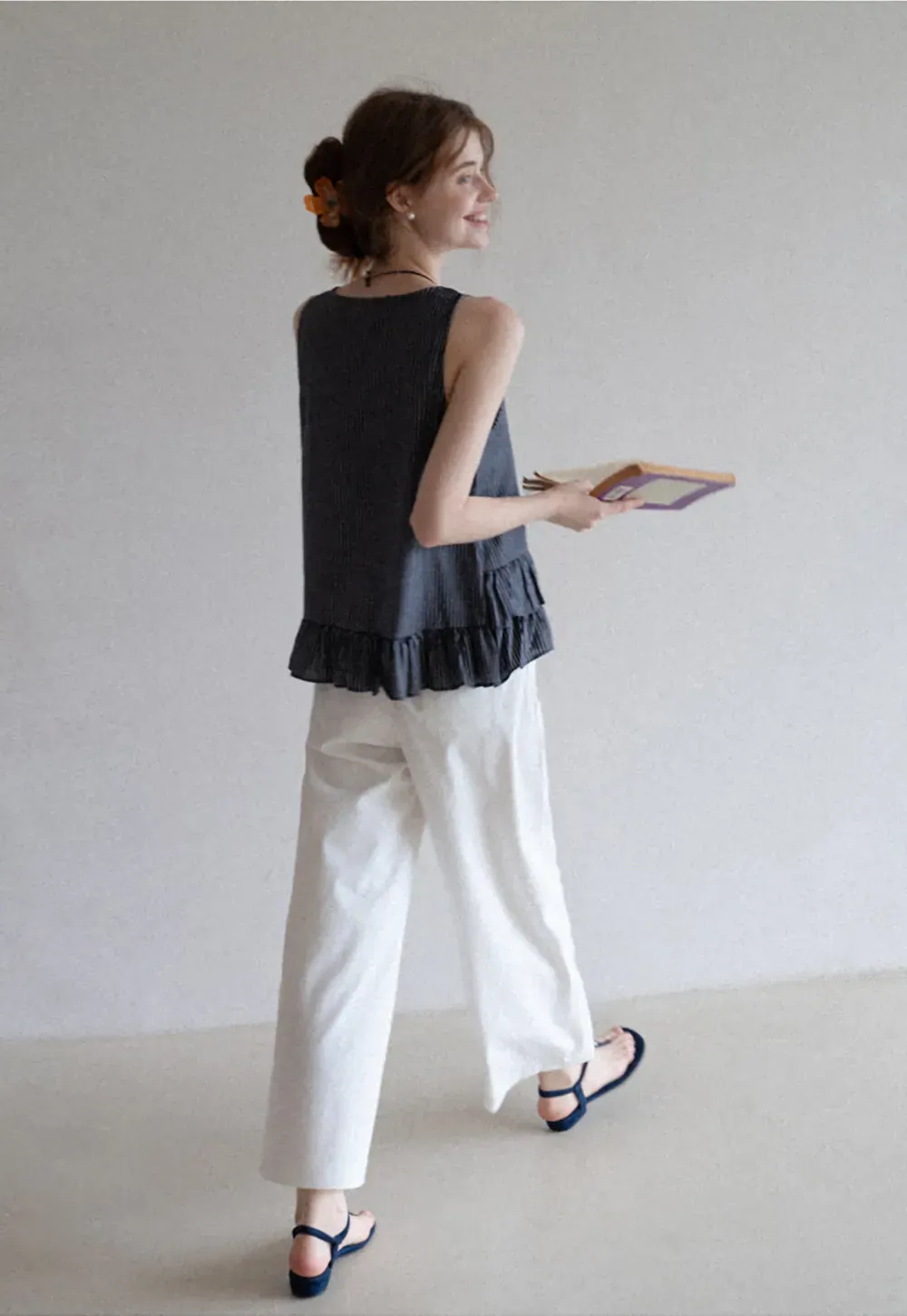 Striped Ruffle Hem Sleeveless Top