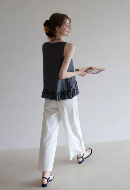 Striped Ruffle Hem Sleeveless Top
