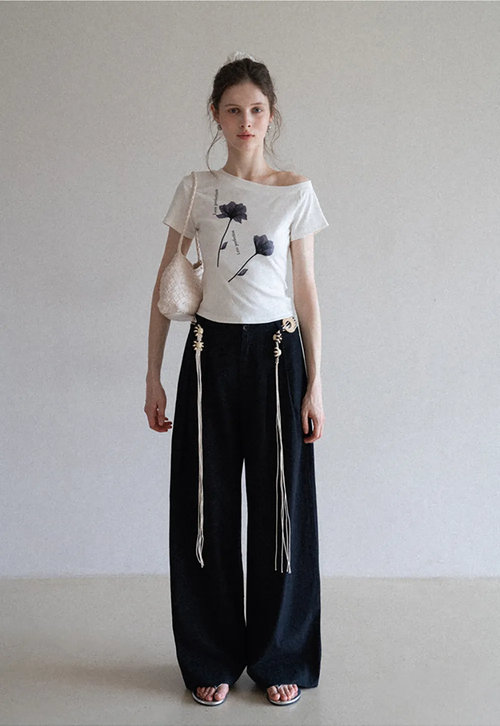 Floral Print Asymmetrical Neck Tee