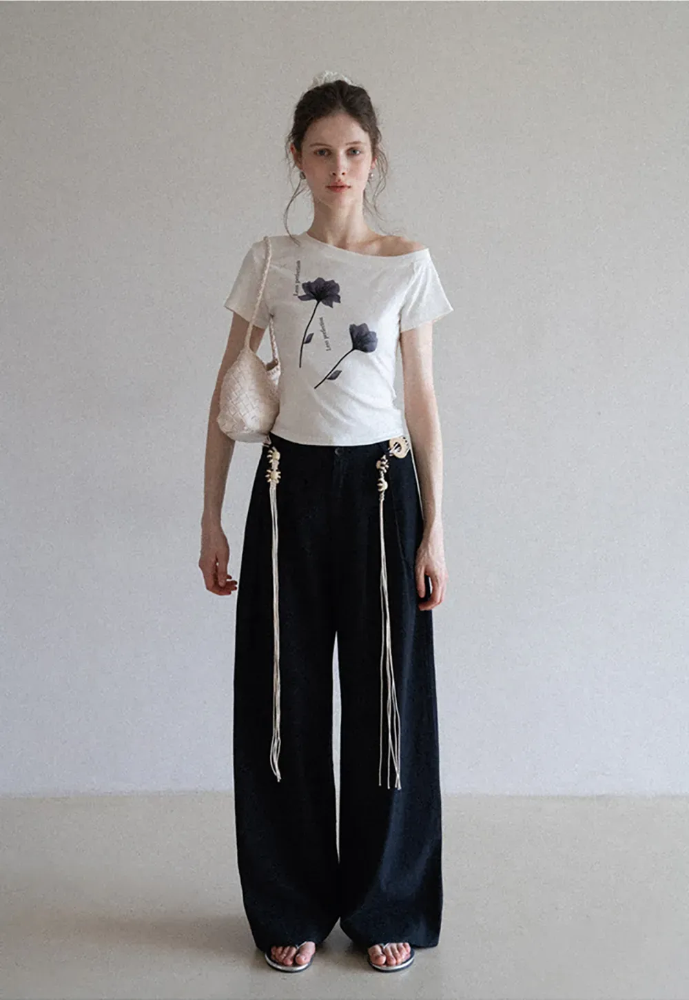 Floral Print Asymmetrical Neck Tee