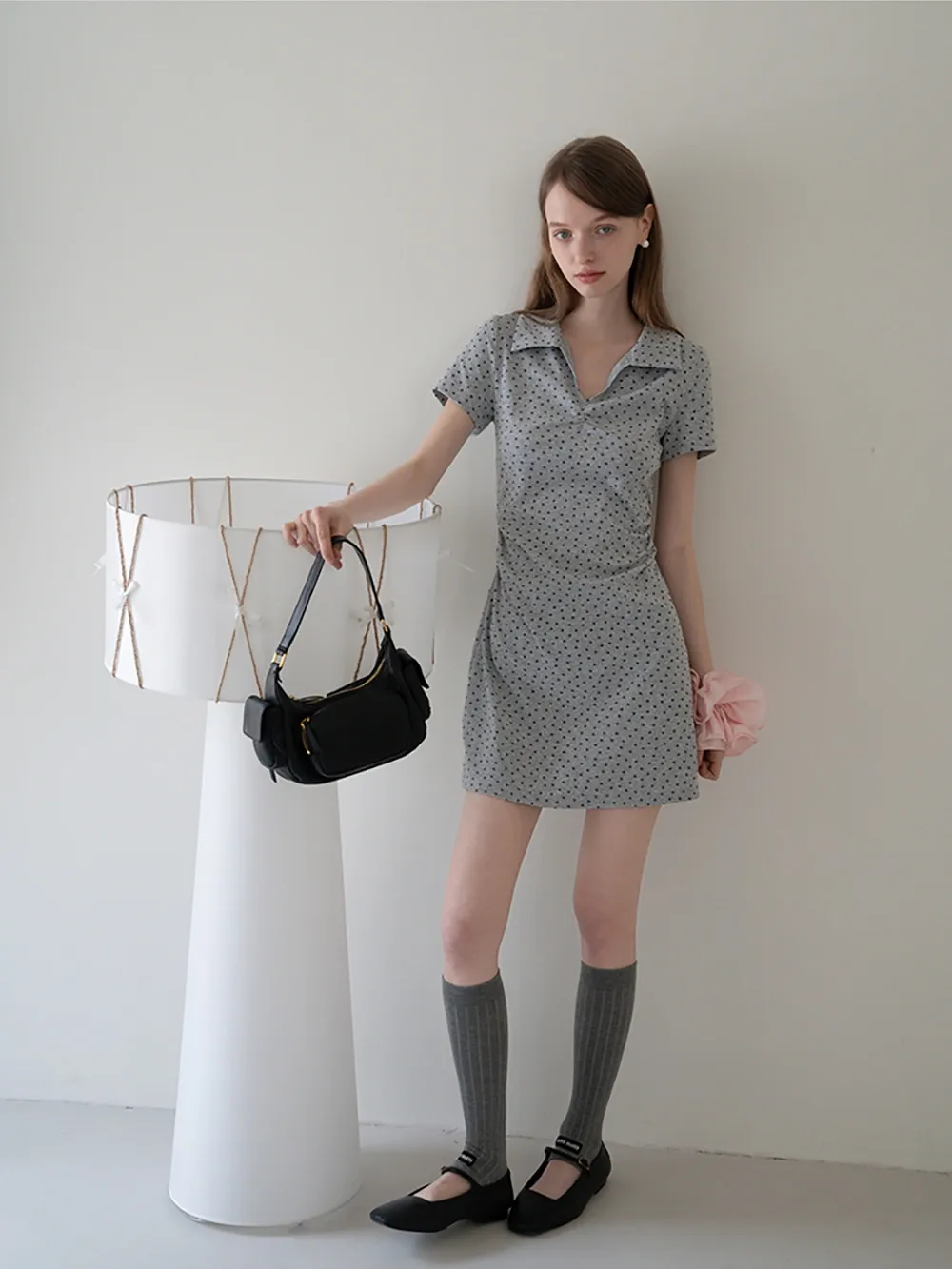 Collared Ruched Mini Dress