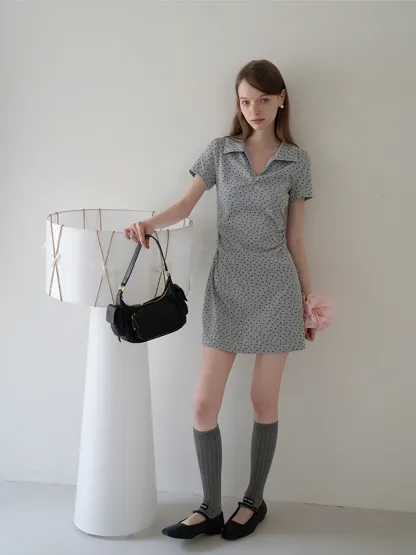 Collared Ruched Mini Dress