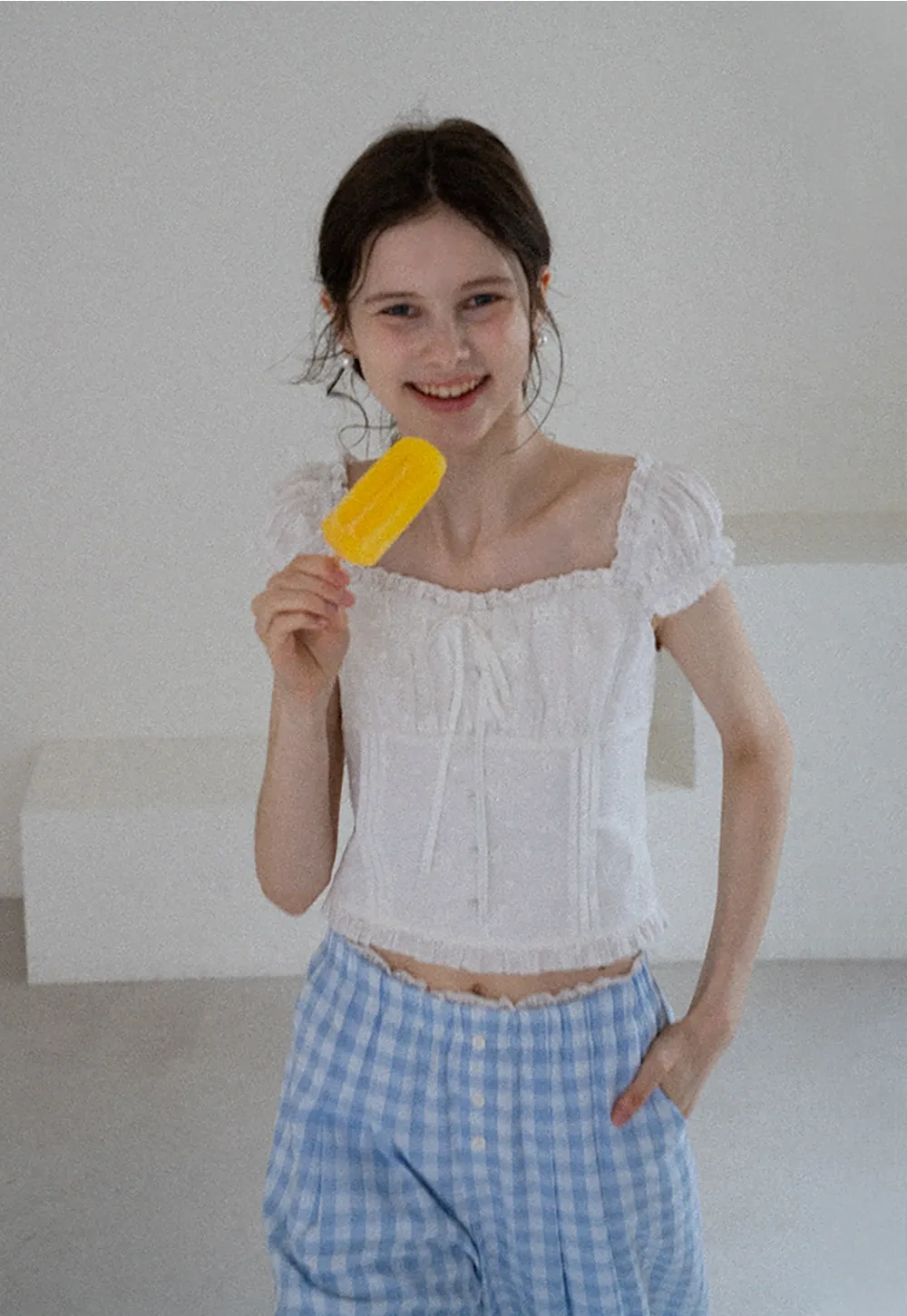 Women's Square Neck Eyelet Crop Top